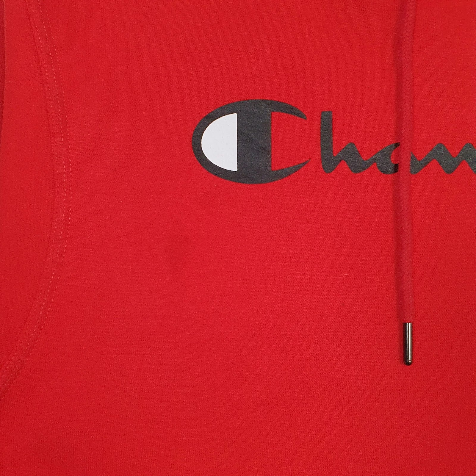 Mens Red Champion Spellout Hoodie Jumper