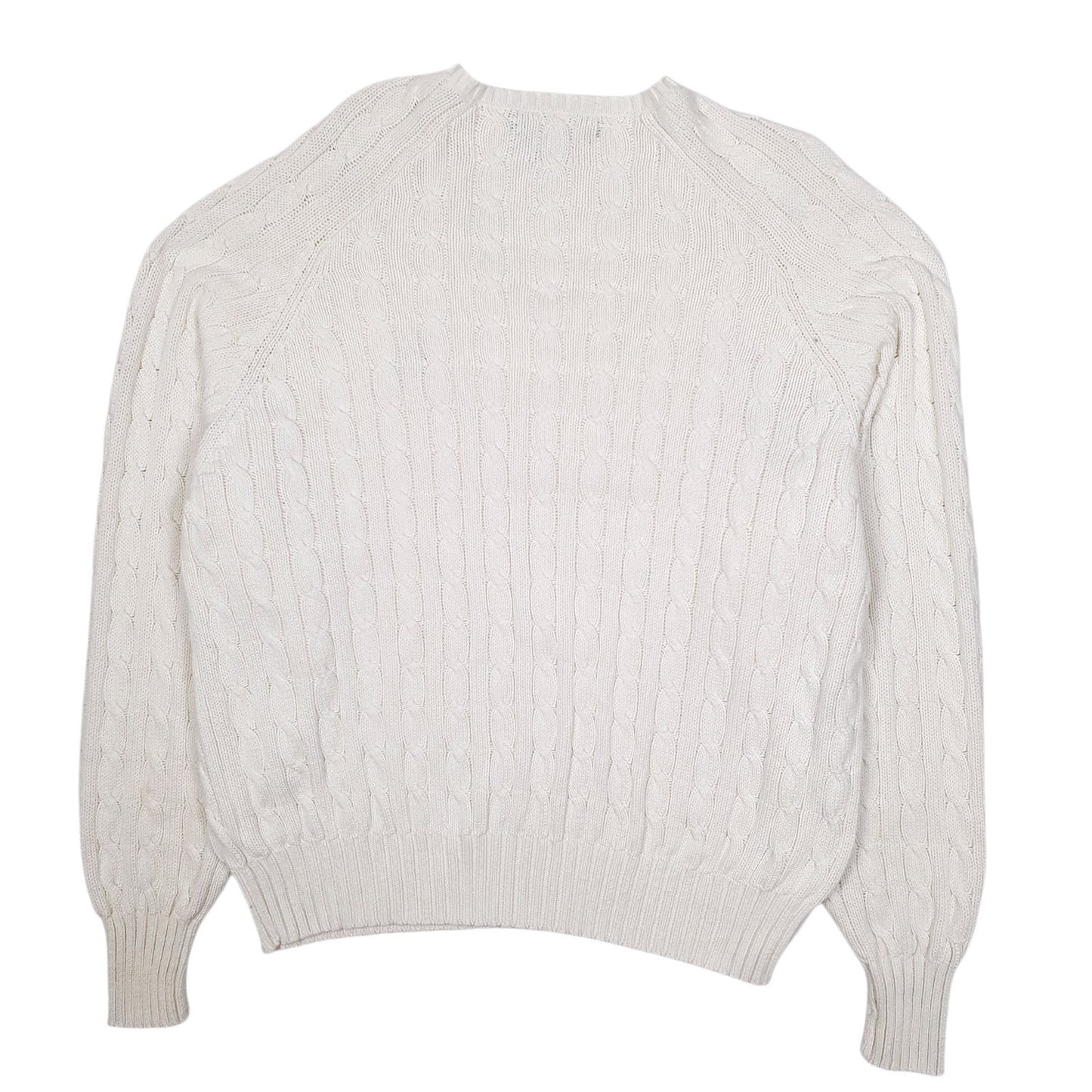 Mens White Polo Ralph Lauren Golf Cable Knit Vintage 90s V Neck Jumper