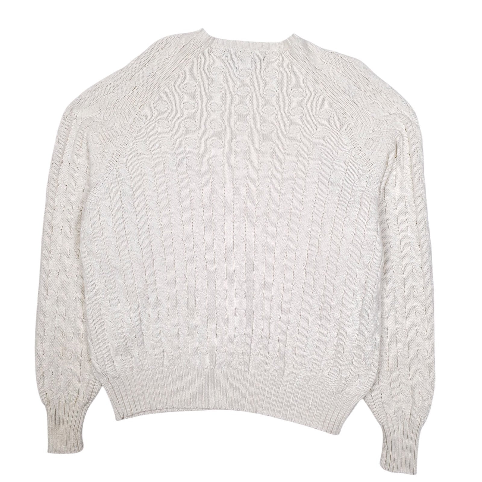 Mens White Polo Ralph Lauren Golf Cable Knit Vintage 90s V Neck Jumper