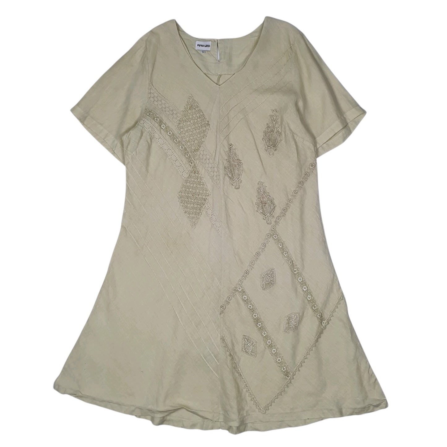 Womens Yellow Pure Lino Linen Short Sleeve Dress