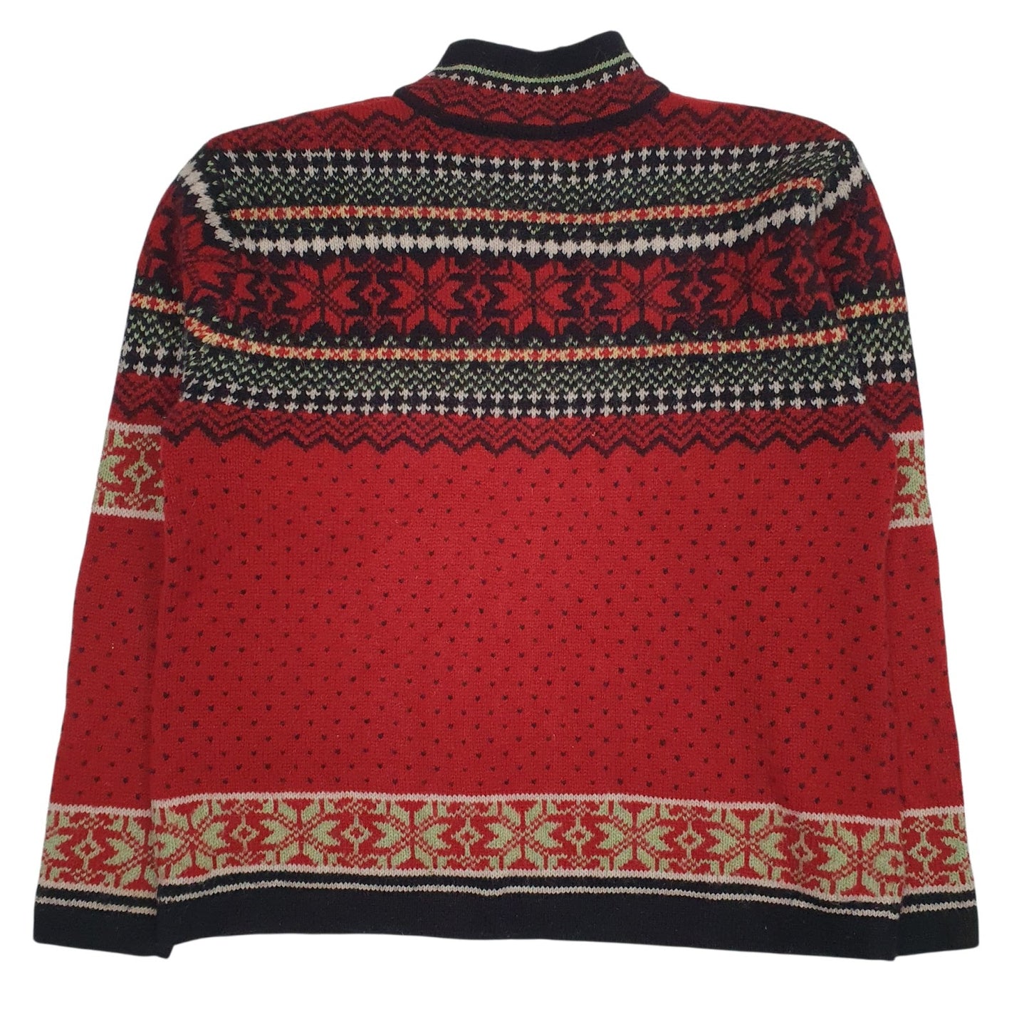 Womens Red Skyr Vintage Nordic Pattern Quarter Zip Jumper