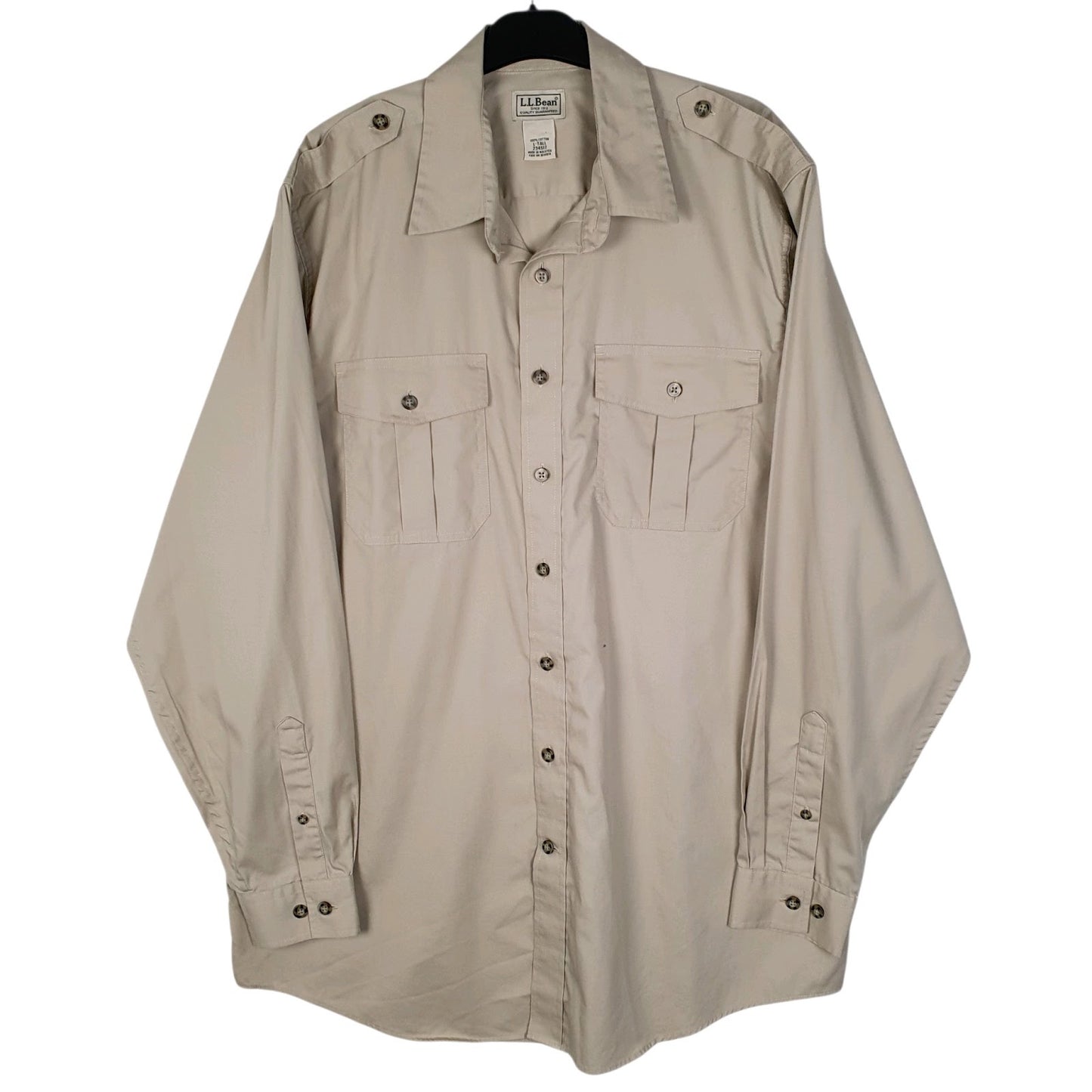 Mens Beige L.L.Bean Military Long Sleeve Shirt