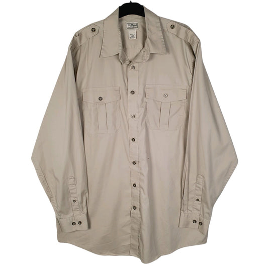 Mens Beige L.L.Bean Military Long Sleeve Shirt
