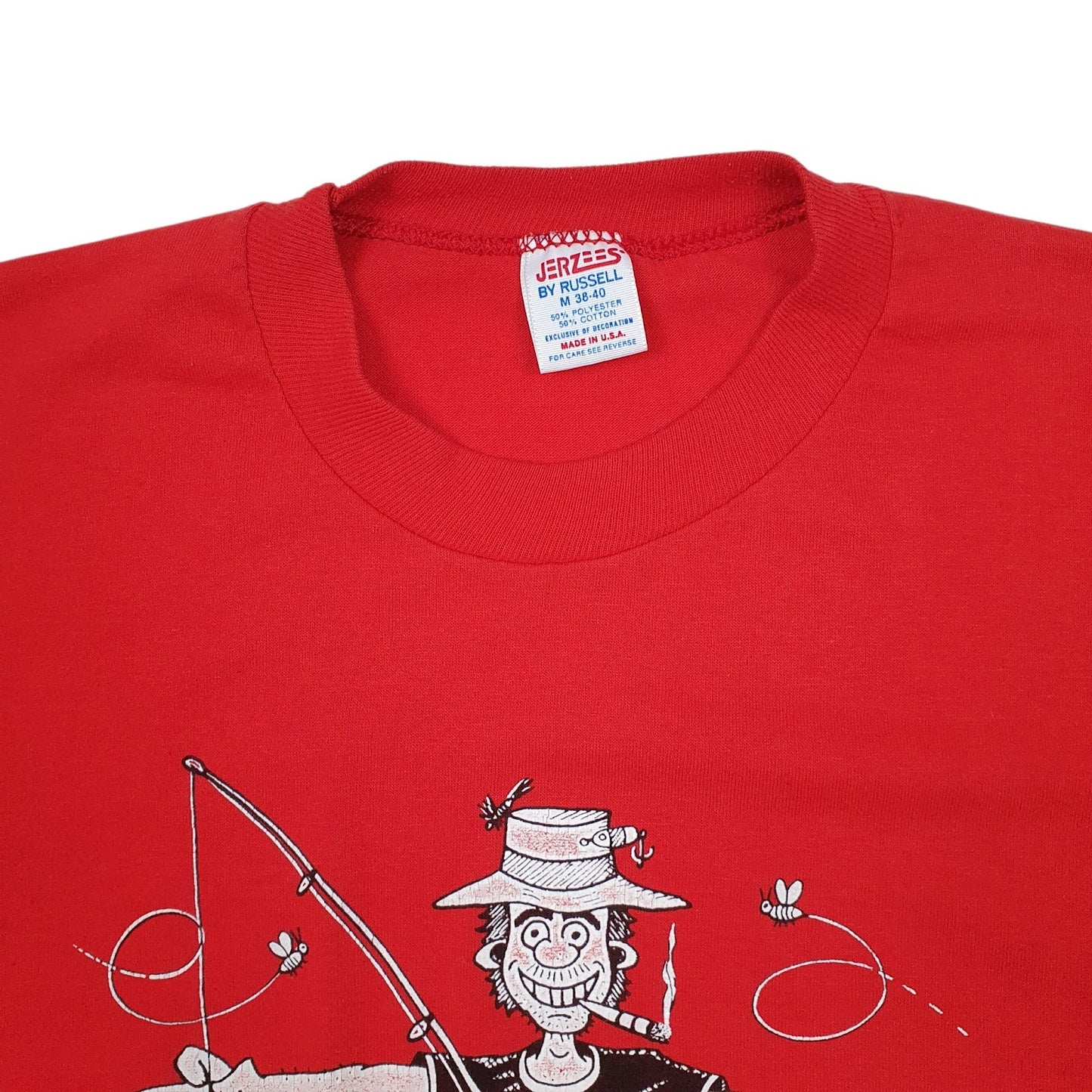 Mens Red Jerzees Vintage 80s 1985 Fishing  T Shirt