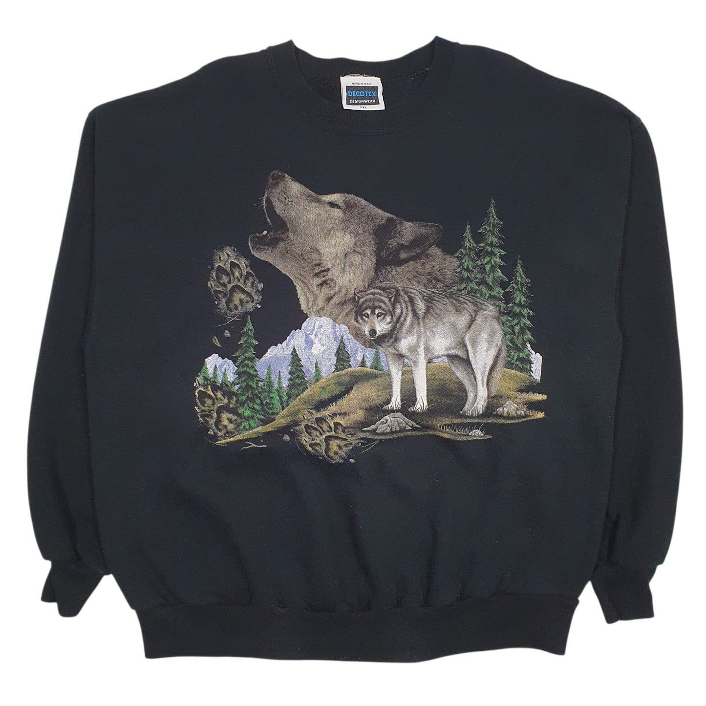 Mens Black Decotex Graphic Vintage 90s Made In USA Crewneck Jumper