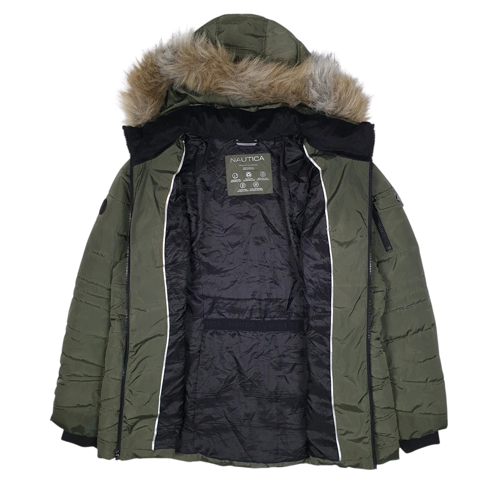 Womens Green Nautica Parka Crewneck Coat