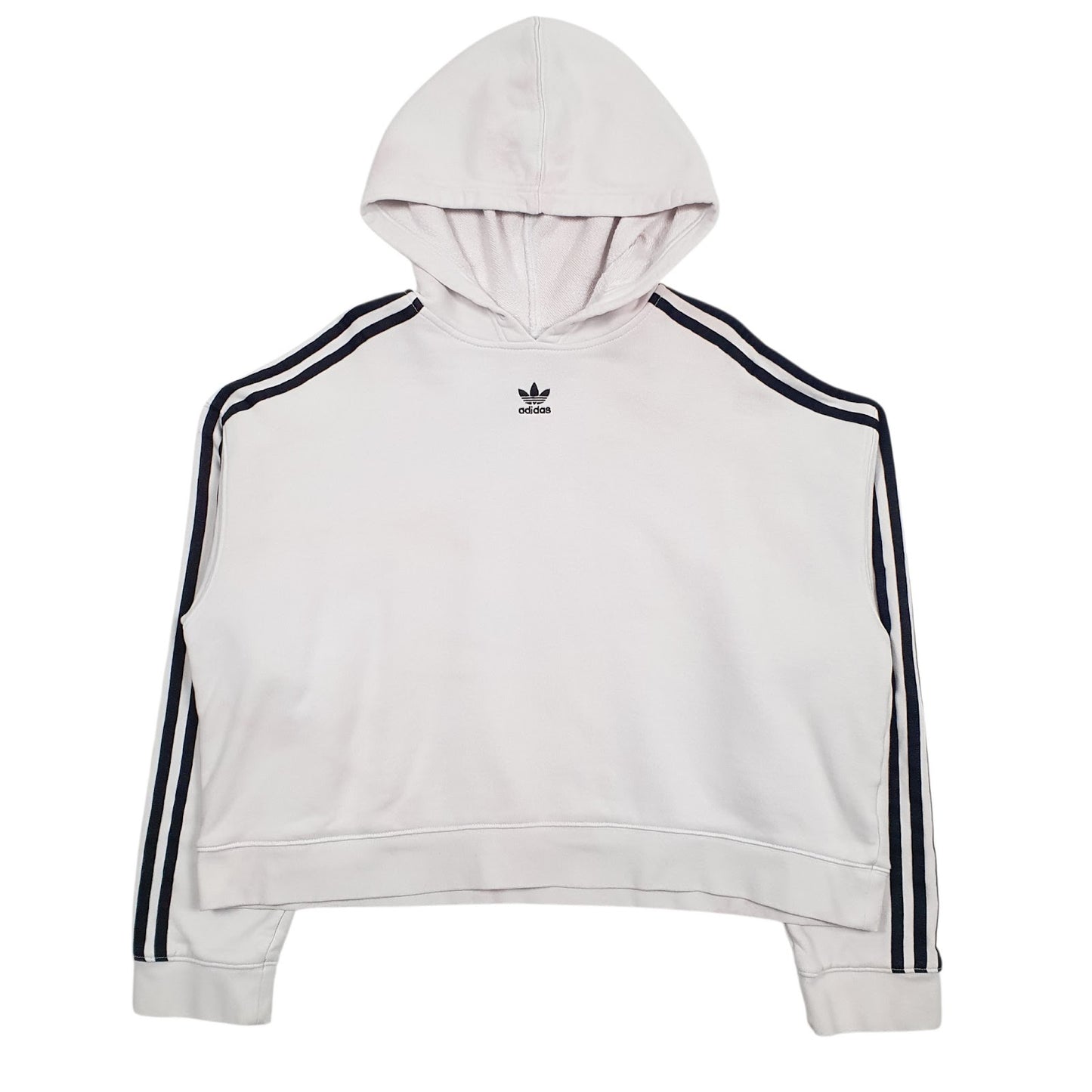 Womens White Adidas Crop Top Hoodie Jumper