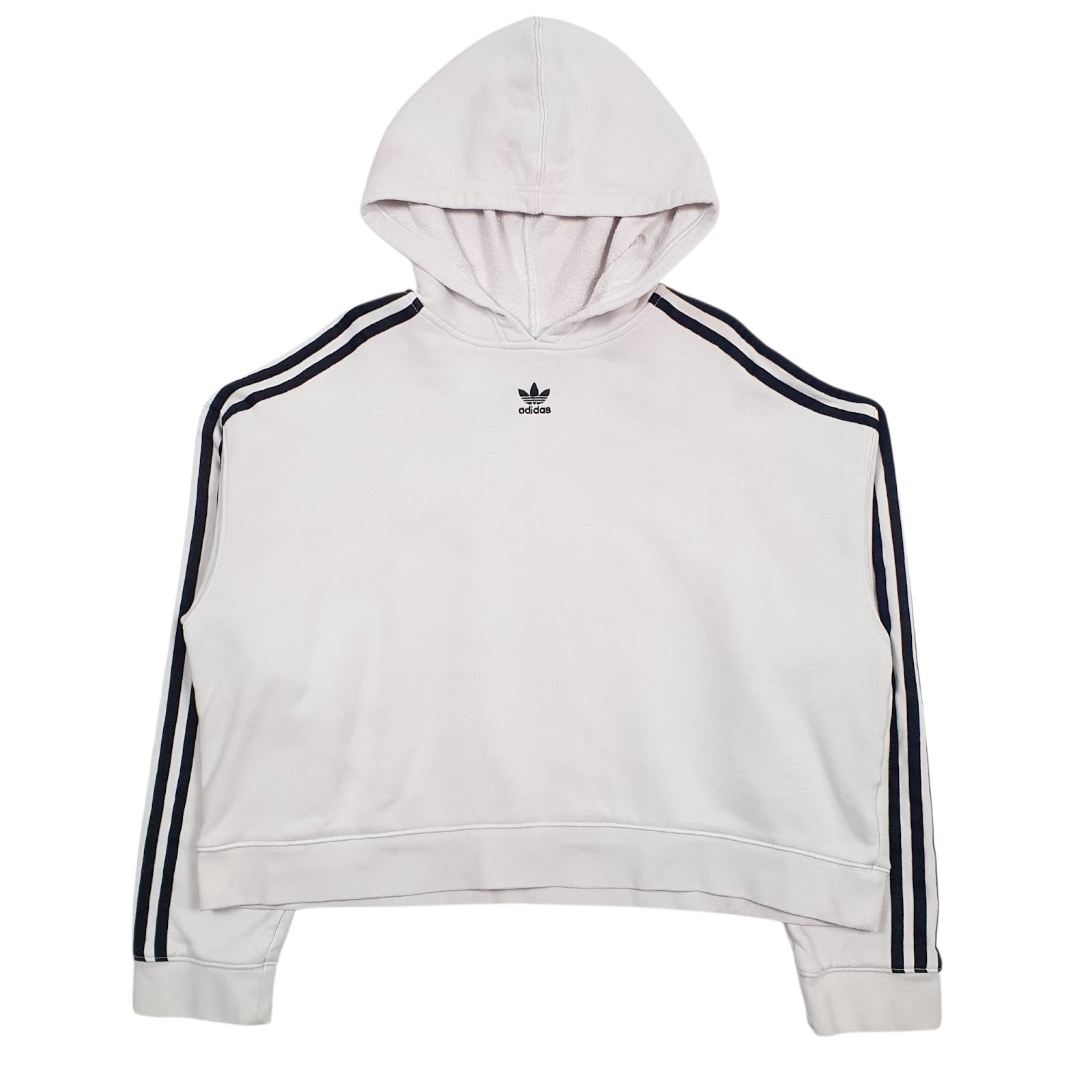 Womens White Adidas Crop Top Hoodie Jumper