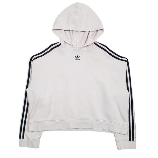 Womens White Adidas Crop Top Hoodie Jumper