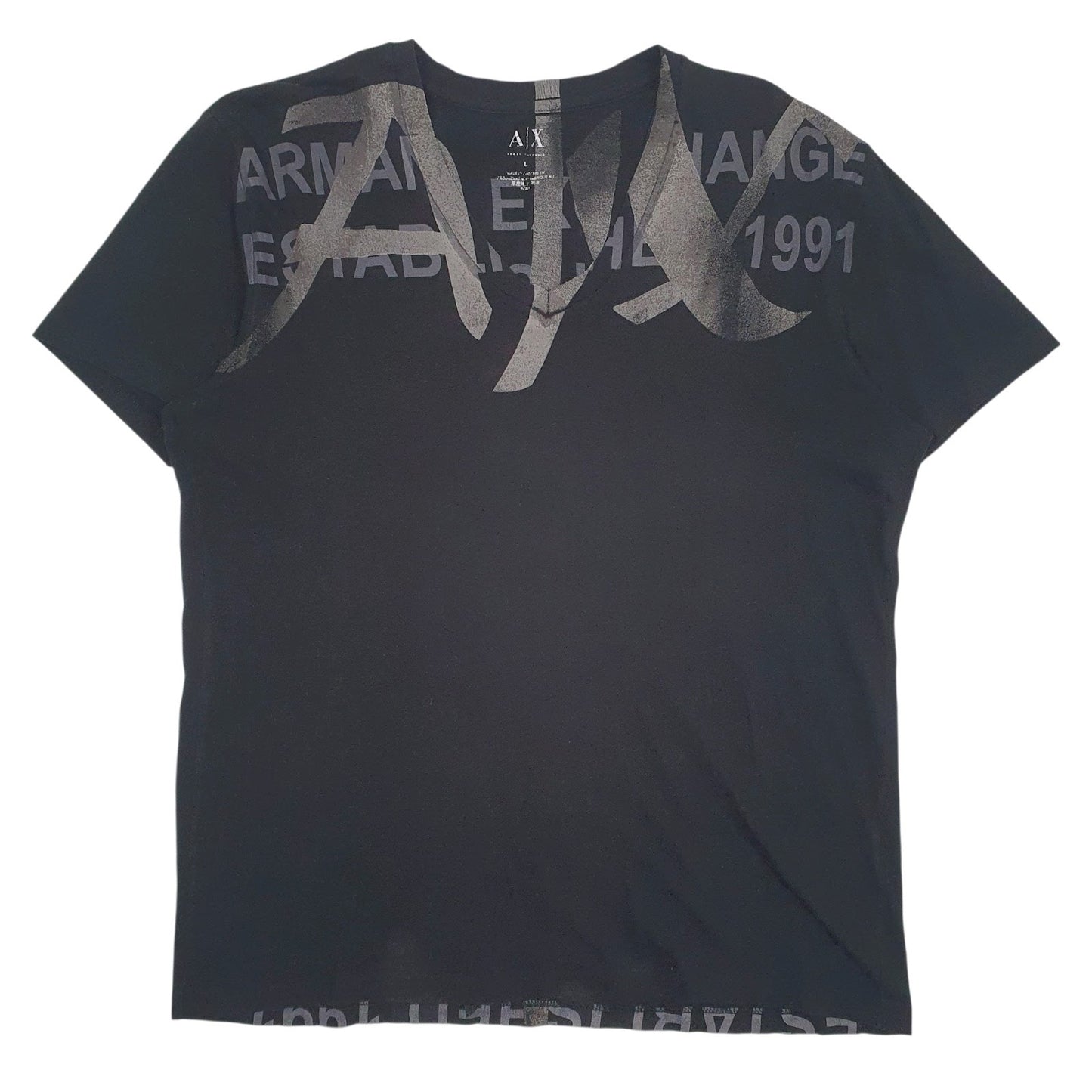 Mens Black Armani Exchange V Neck Short Sleeve T Shirt