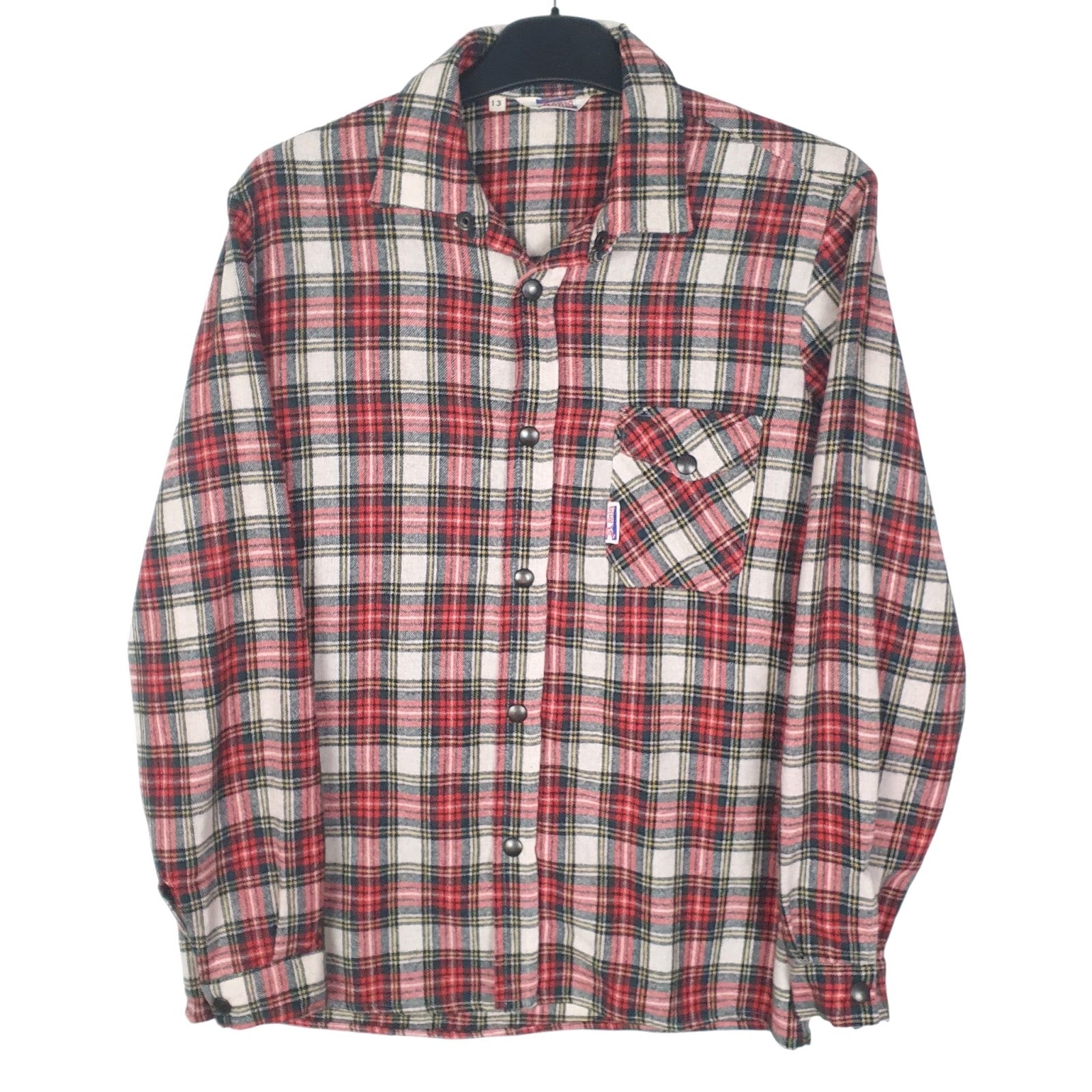 Mens Beige Konig Vintage Flannel Button Up Long Sleeve Shirt
