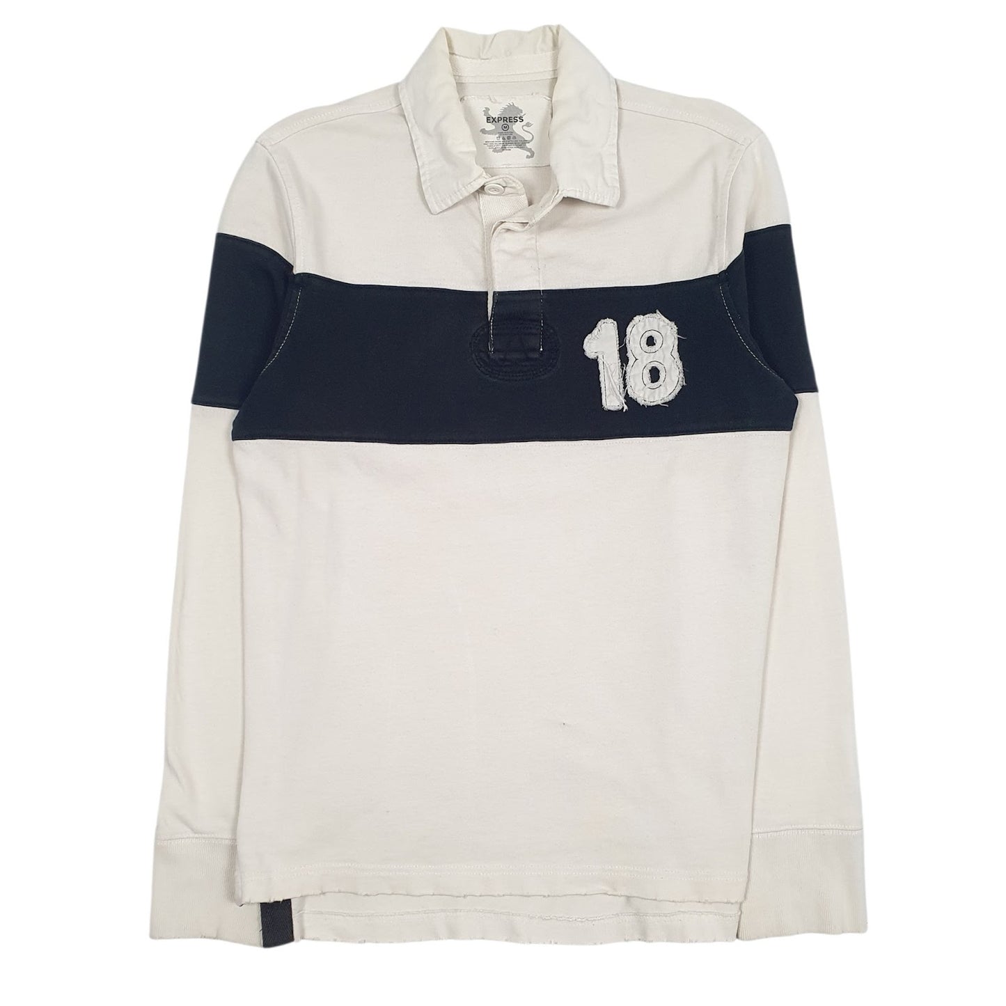 Mens White Express Rugby Long Sleeve Polo Shirt