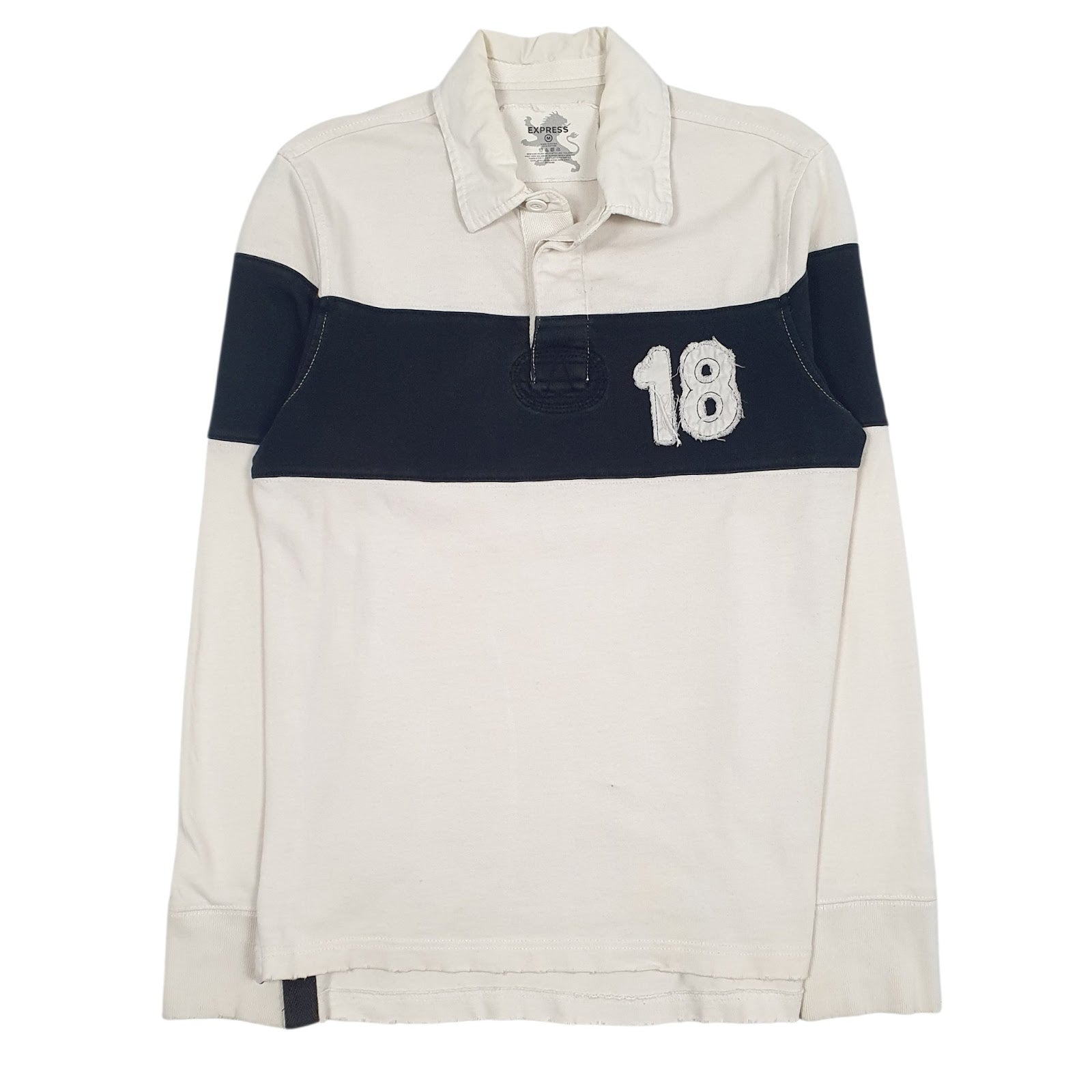 Mens White Express Rugby Long Sleeve Polo Shirt