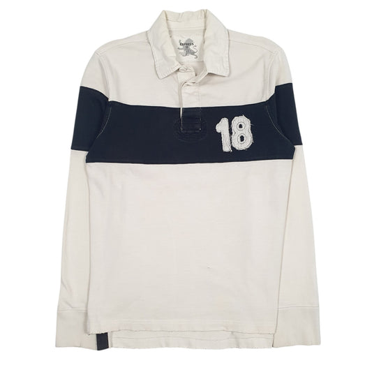 Mens White Express Rugby Long Sleeve Polo Shirt