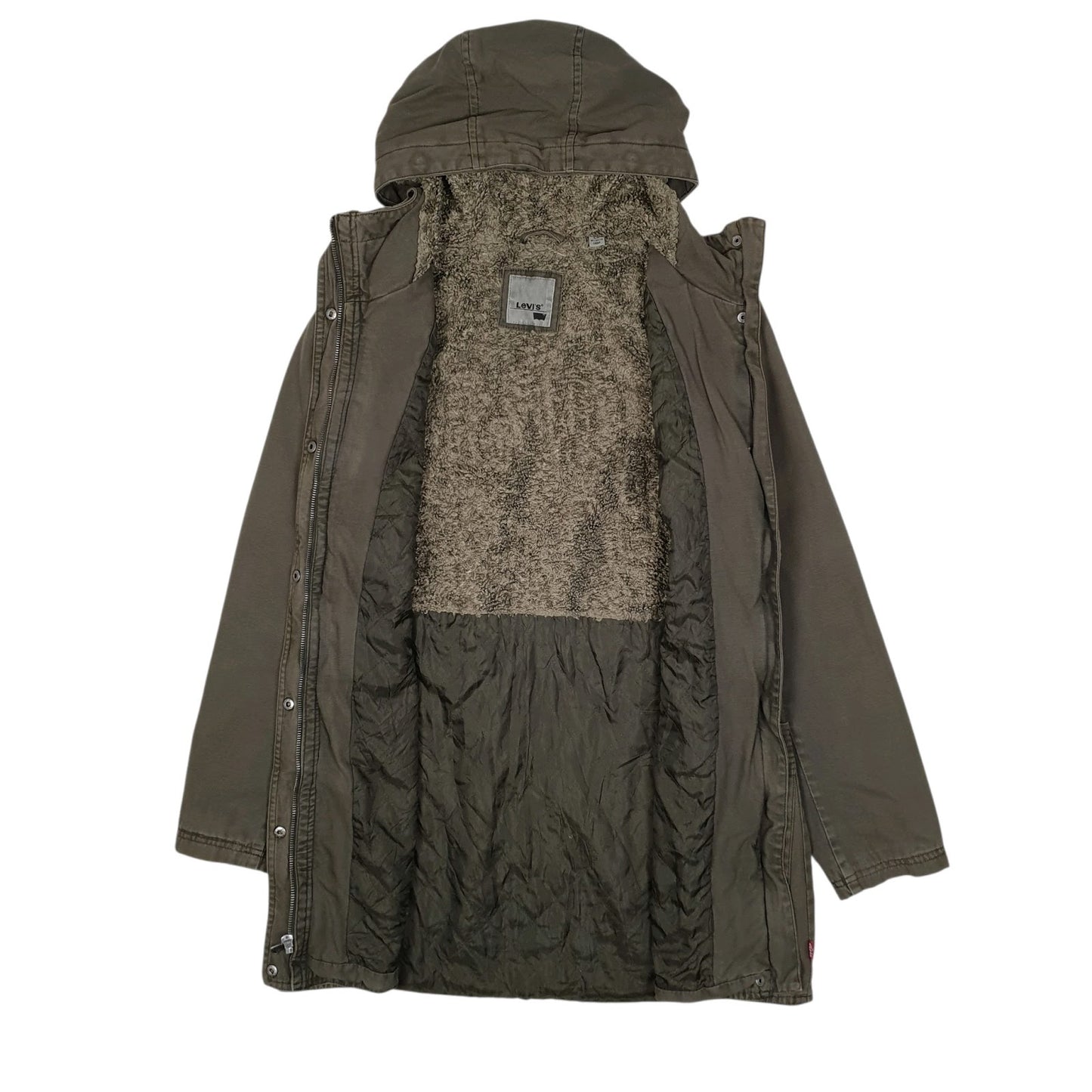 Womens Green Levis Sherpa Lined Longline  Coat