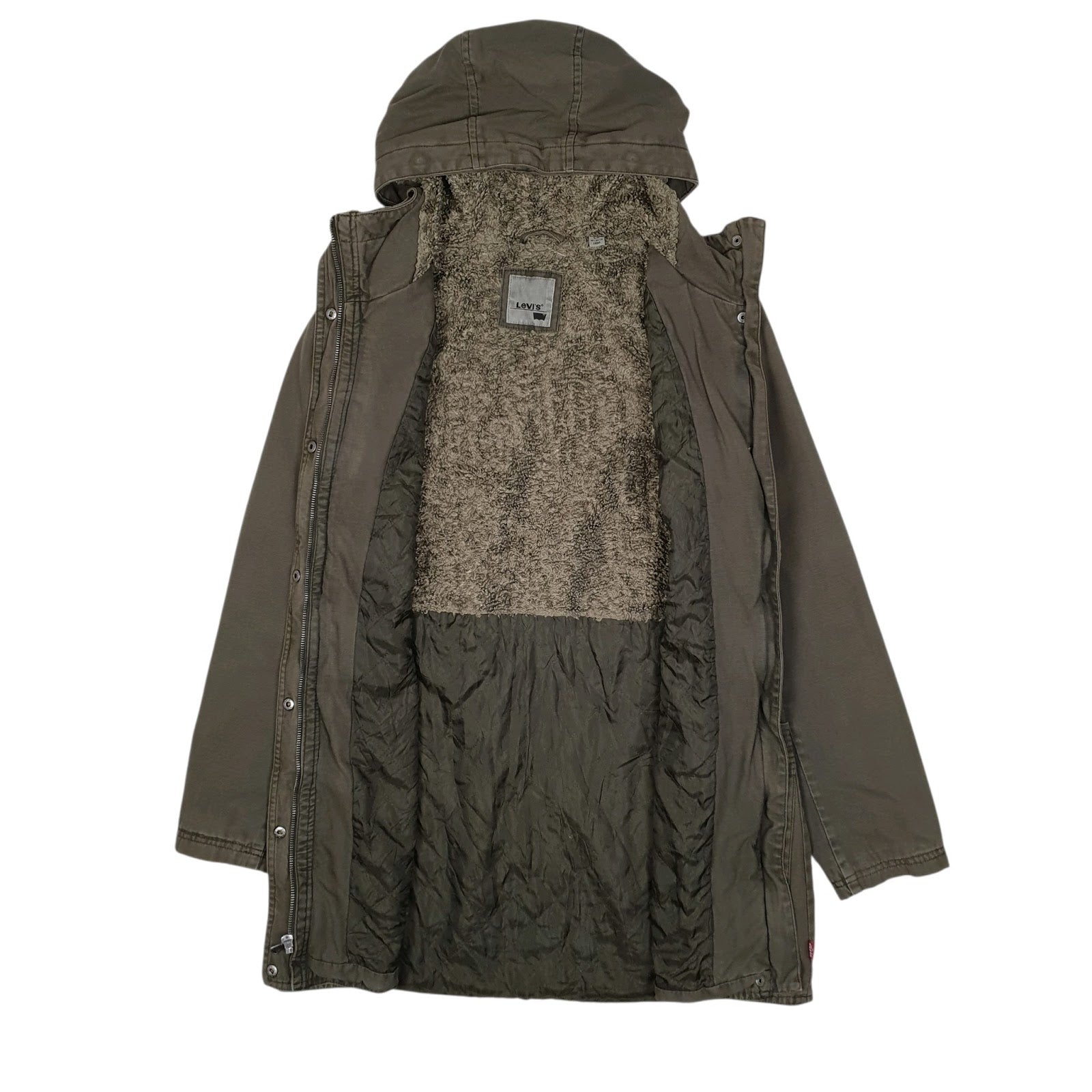 Womens Green Levis Sherpa Lined Longline  Coat