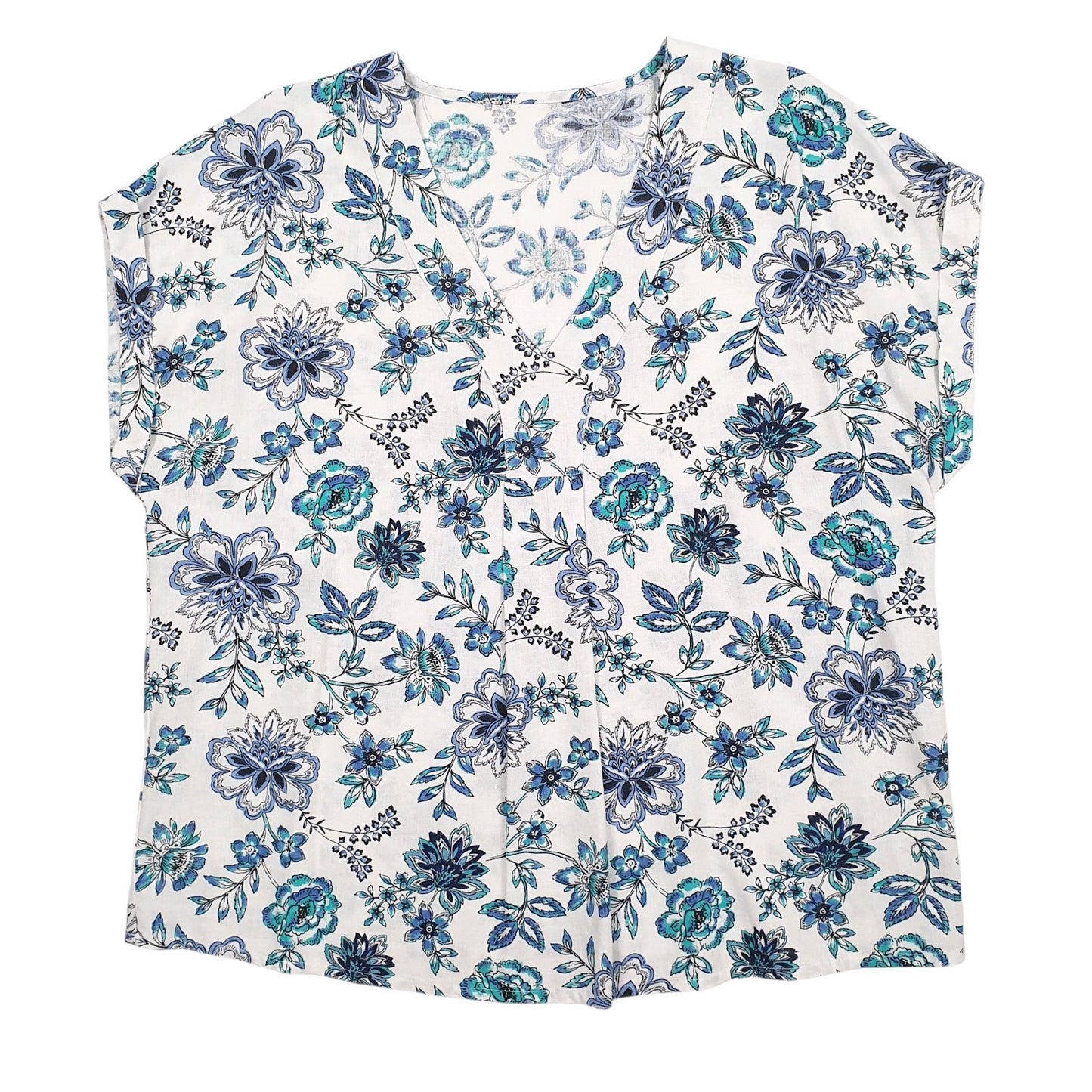 Womens Blue Bonmarche Floral Blouse Short Sleeve T Shirt