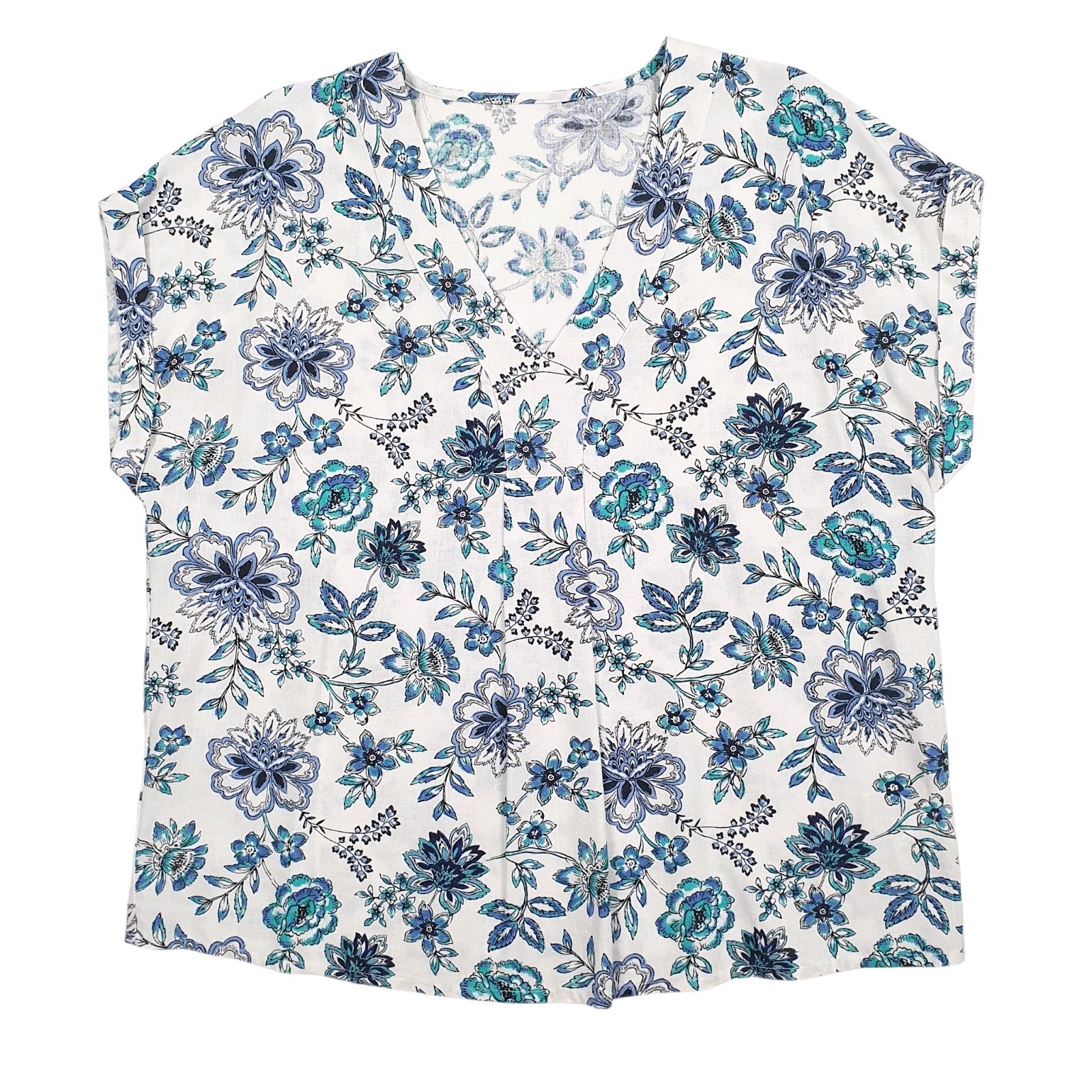 Womens Blue Bonmarche Floral Blouse Short Sleeve T Shirt