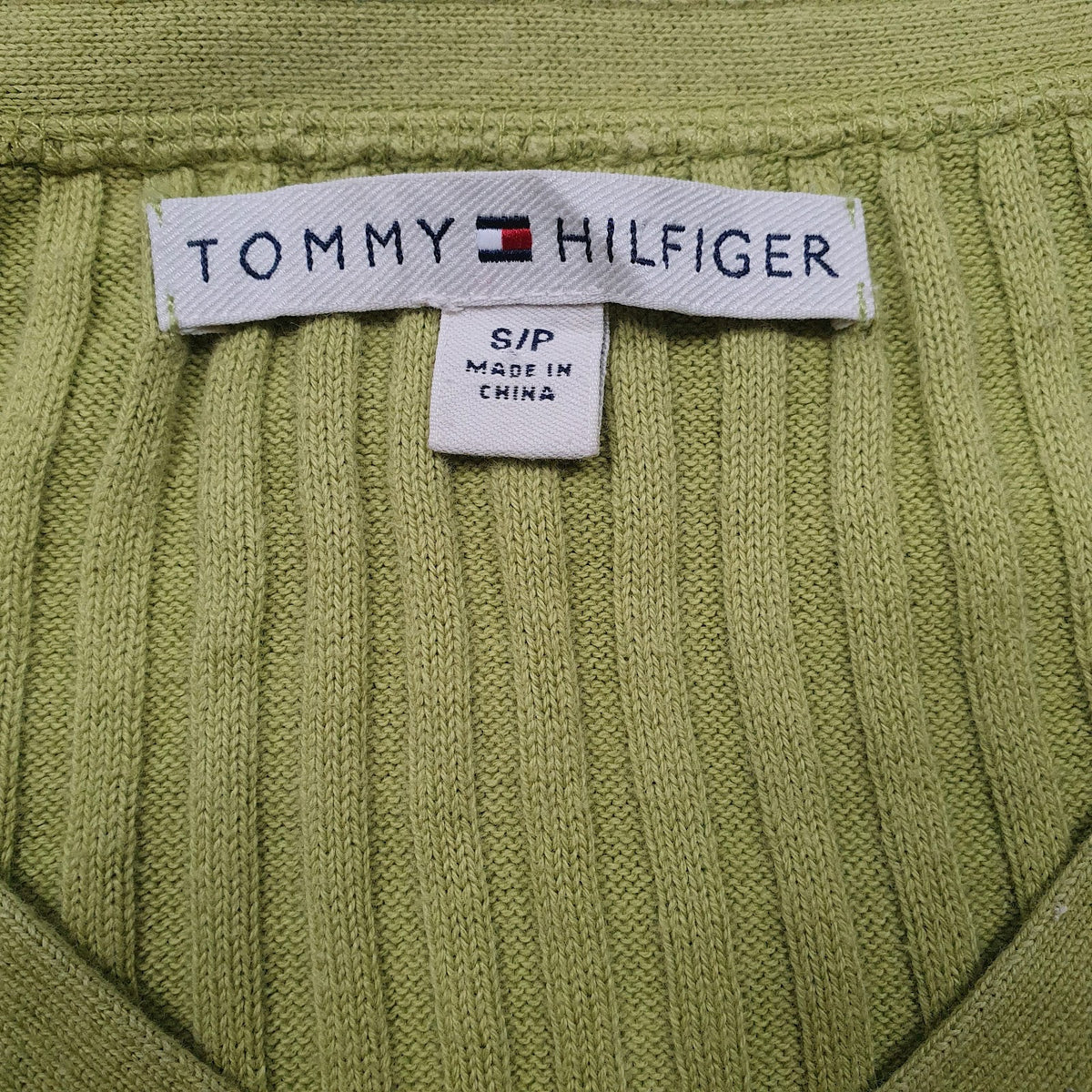 Womens Green Tommy Hilfiger Knit V Neck Jumper
