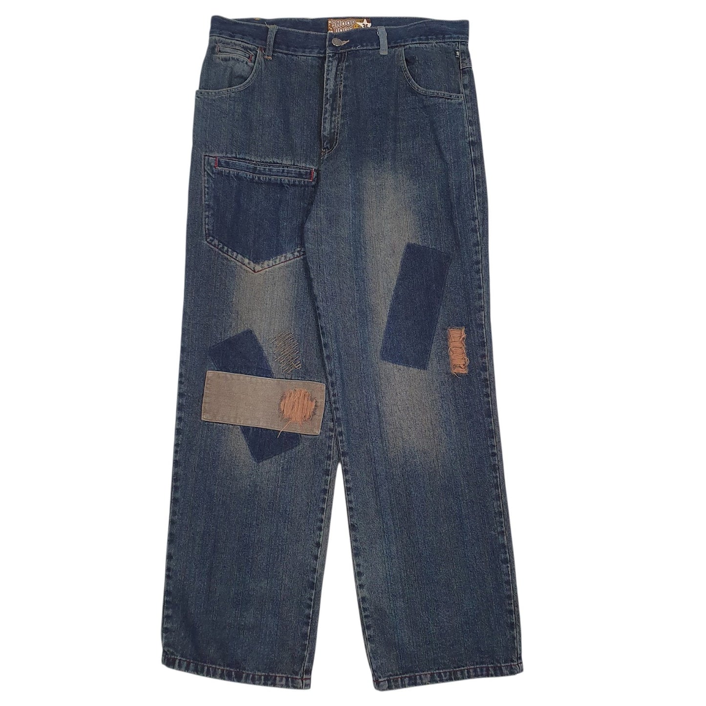 Mens Blue Snoop Dog Y2K Hip Hop Distressed Casual JeansW36 L32