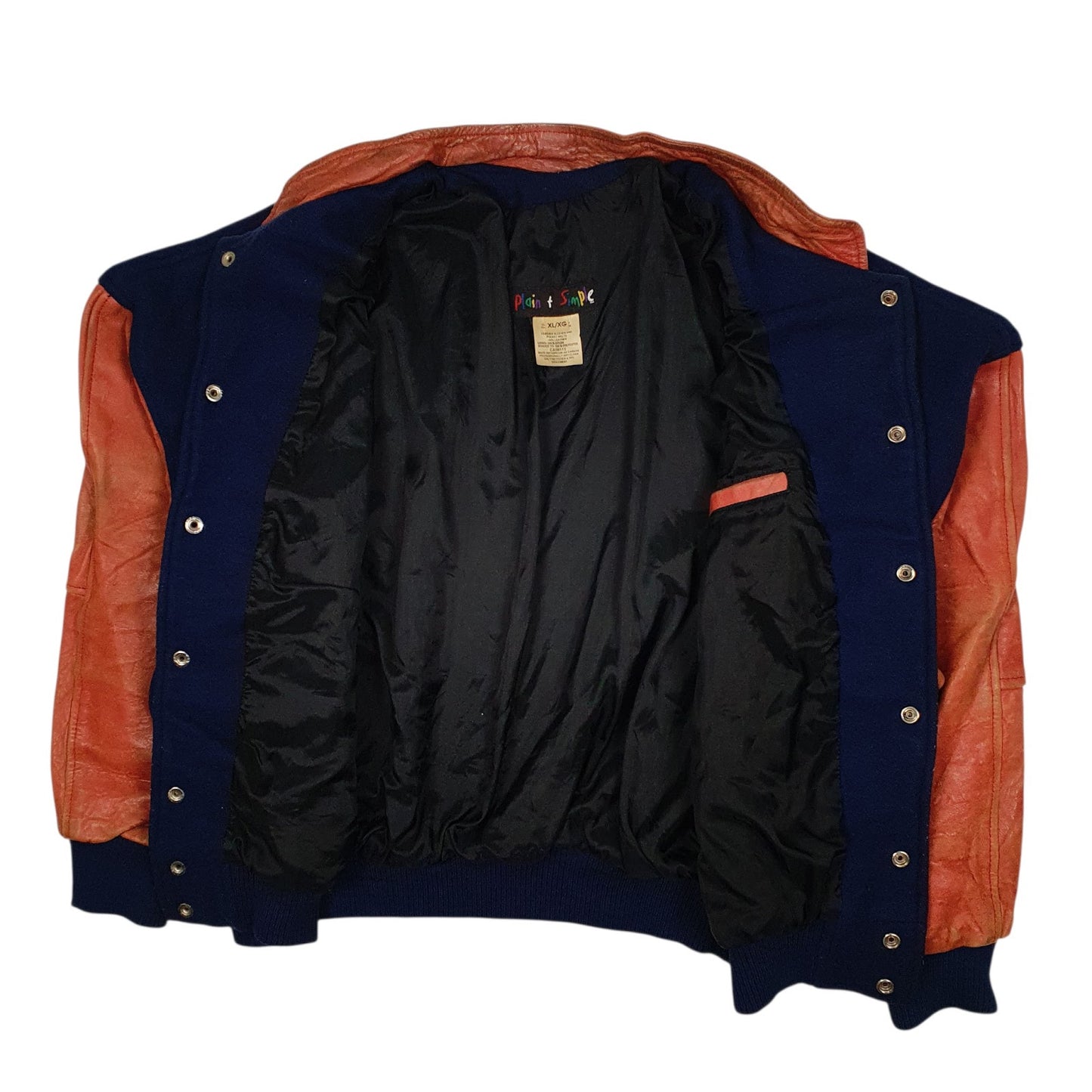 Mens Navy Plain T Simple Vintage 90s Varsity College Bomber  Coat