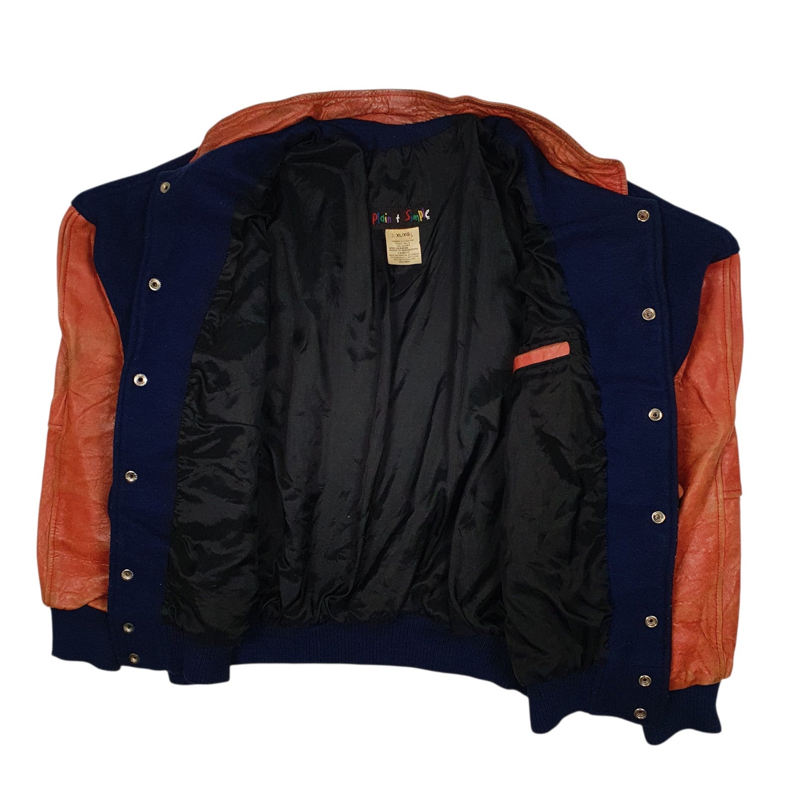 Mens Navy Plain T Simple Vintage 90s Varsity College Bomber  Coat