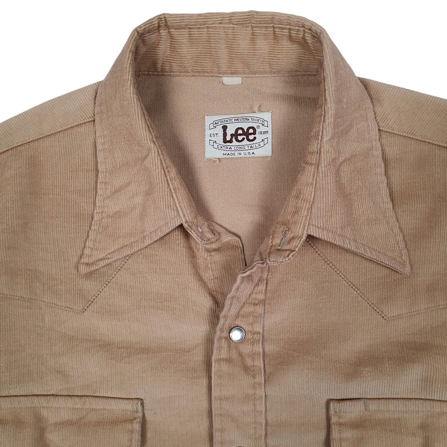 Mens Beige Lee Vintage 80s Cordoroy Western Pearl Snap  Shirt