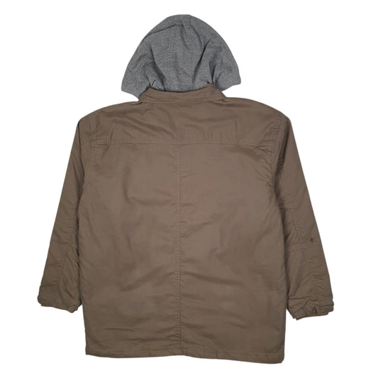 Mens Brown Wrangler Chore Windbreaker Hoodie Padded  Coat