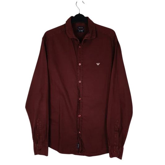 Mens Burgundy Armani Jeans  Long Sleeve Shirt