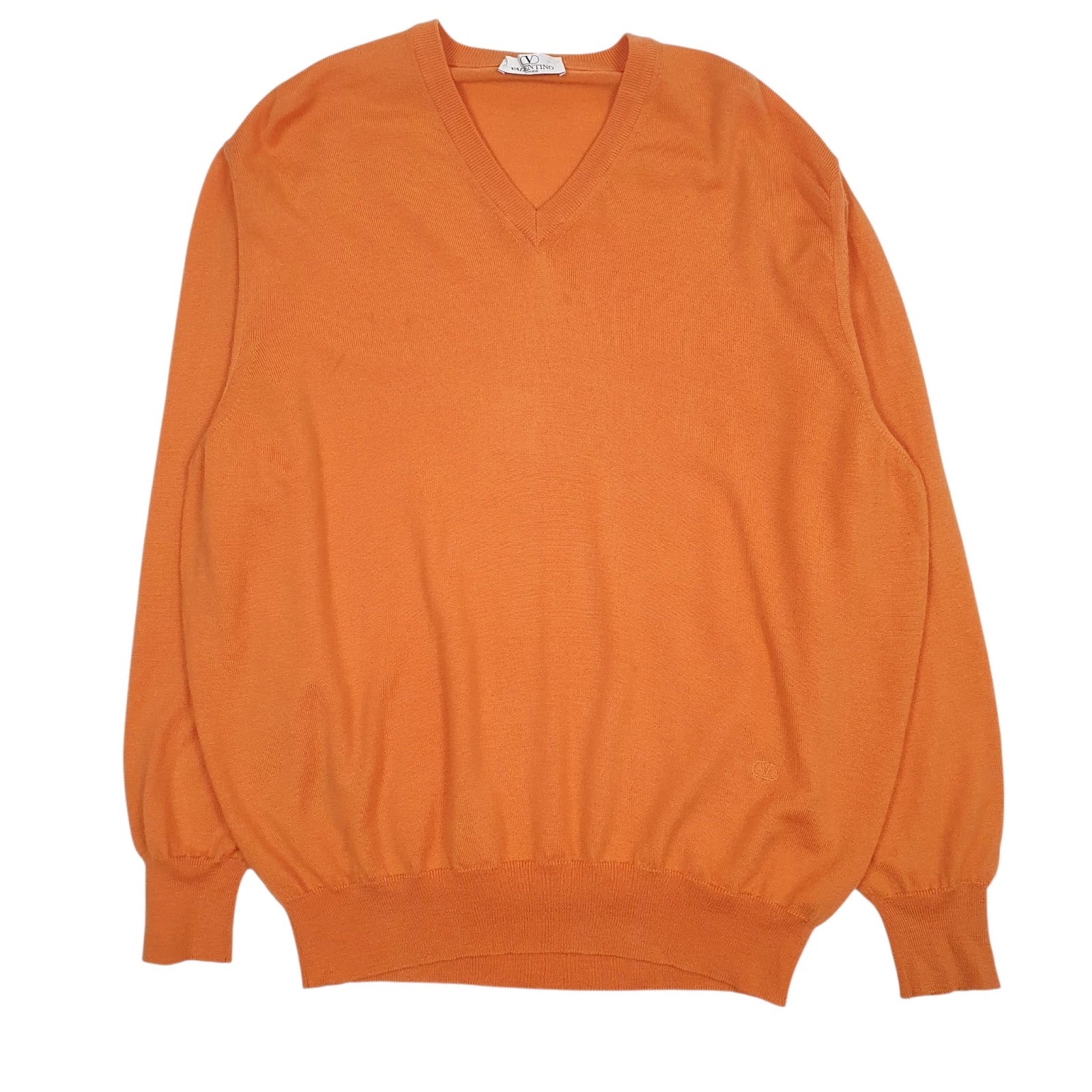 Mens Orange Valentino Merino V Neck Jumper