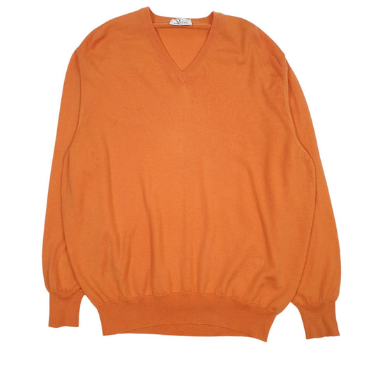 Mens Orange Valentino Merino V Neck Jumper
