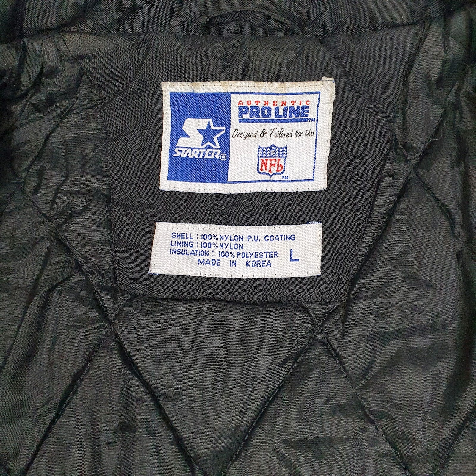Mens Black Starter NFL Oakland Raiders Vintage 90s Crewneck Coat