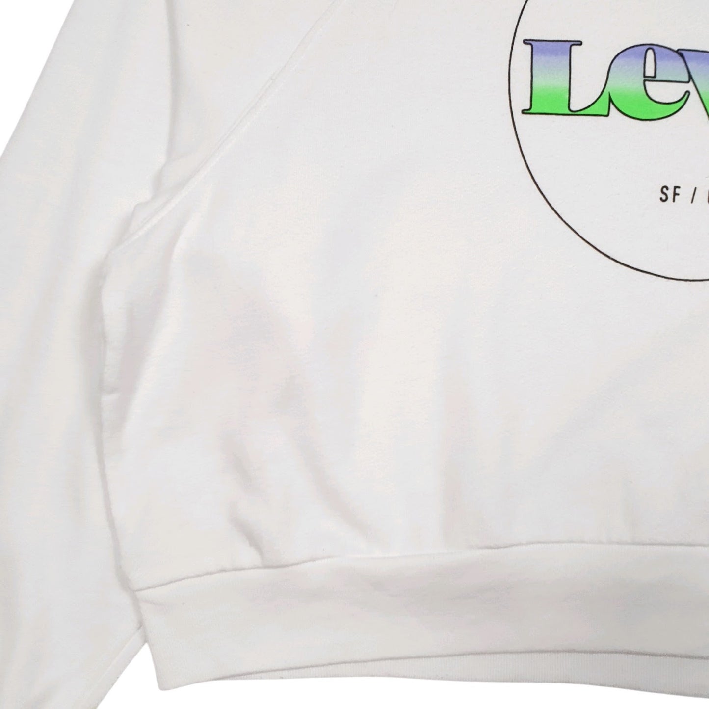 Womens White Levis Crop Top Spellout Crewneck Jumper