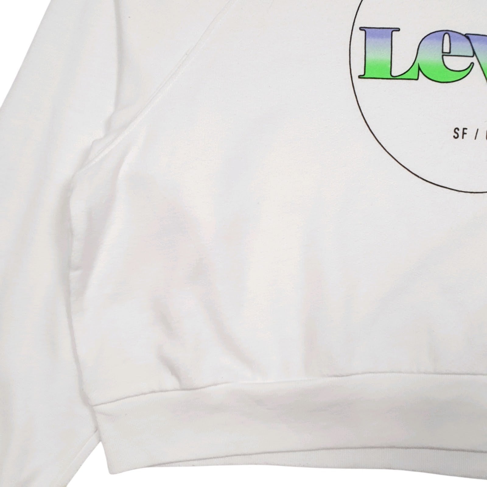 Womens White Levis Crop Top Spellout Crewneck Jumper