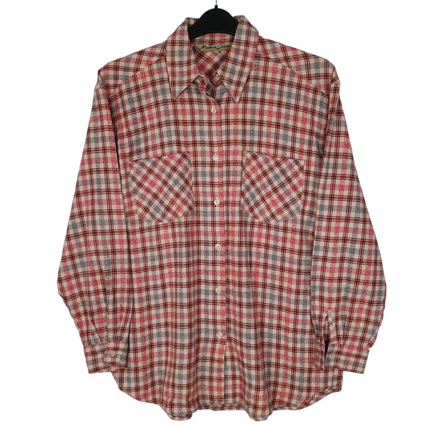 Mens Pink Made In Jeans Plaid Flannel Long Sleeve Shirt