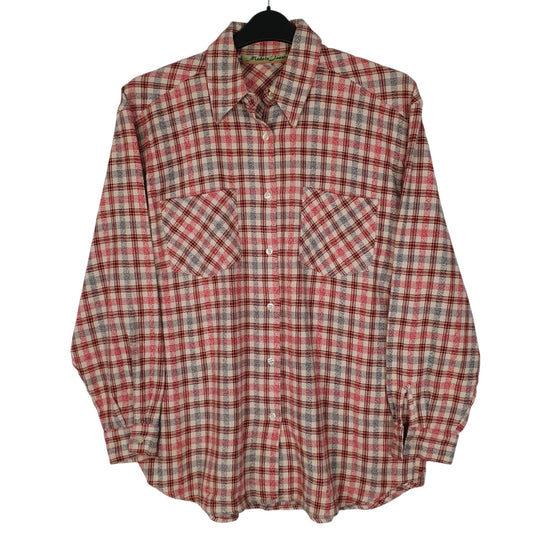 Mens Pink Made In Jeans Plaid Flannel Long Sleeve Shirt