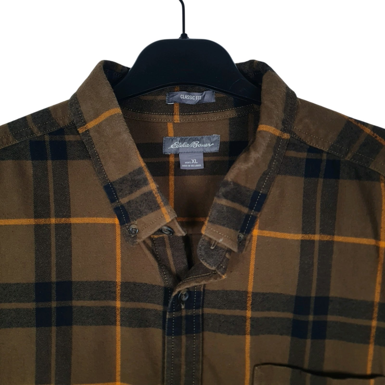 Mens Brown Eddie Bauer Thick Flannel Plaid  Shirt
