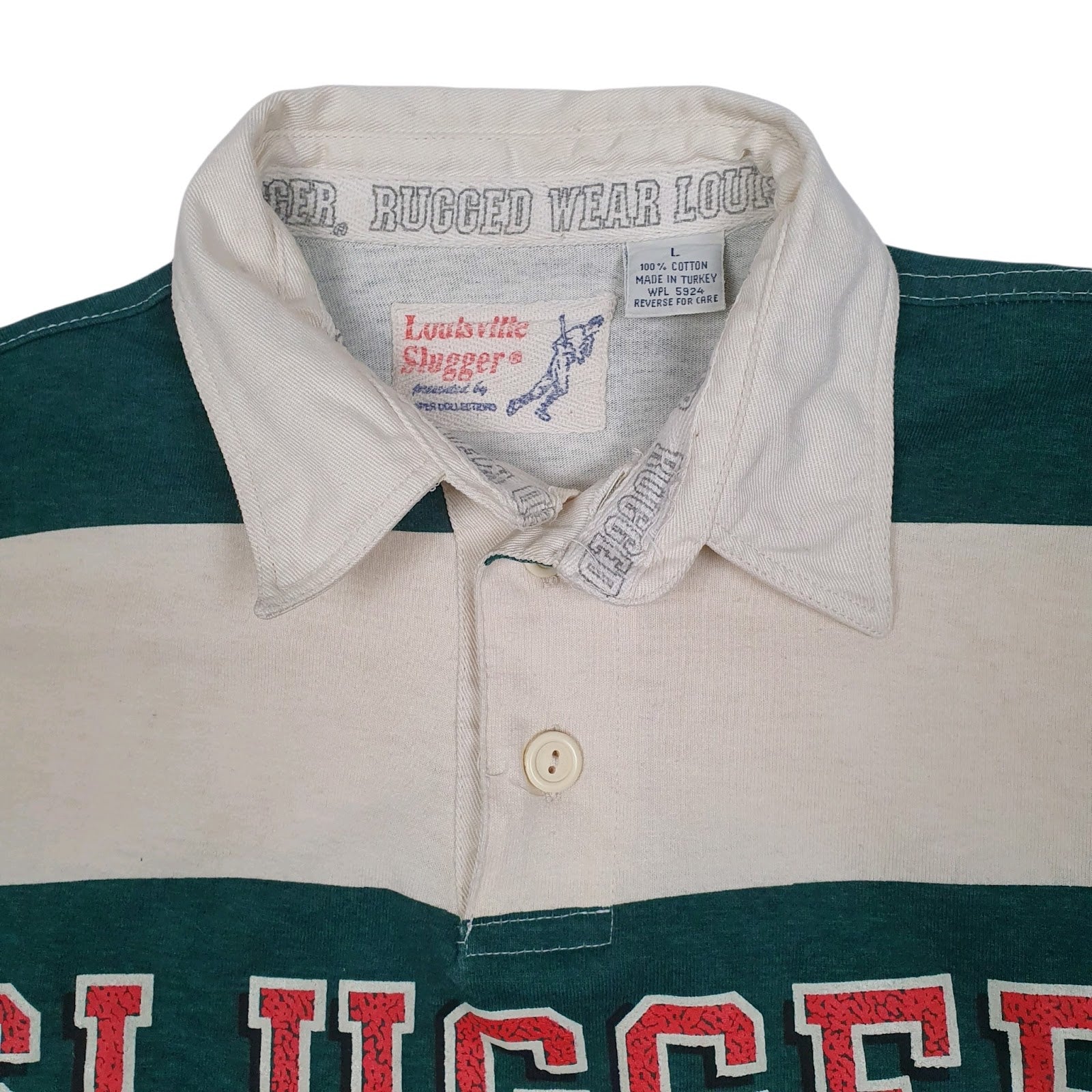 Mens Green Louisville Slugger Rugby Cooper Collections MLB Baseball Vintage 90s  Polo Shirt