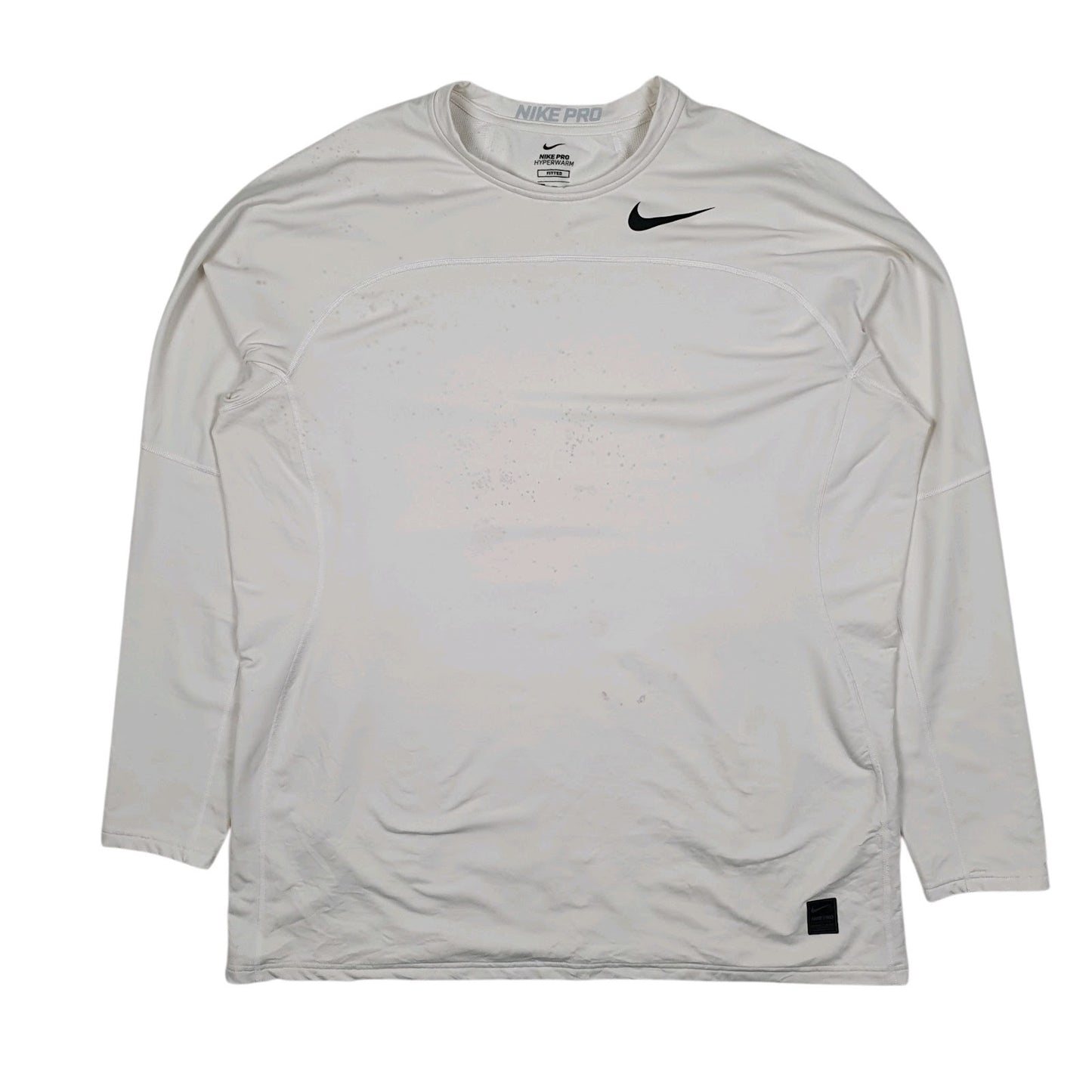 Mens White Nike Pro Hyperwarm Long Sleeve T Shirt