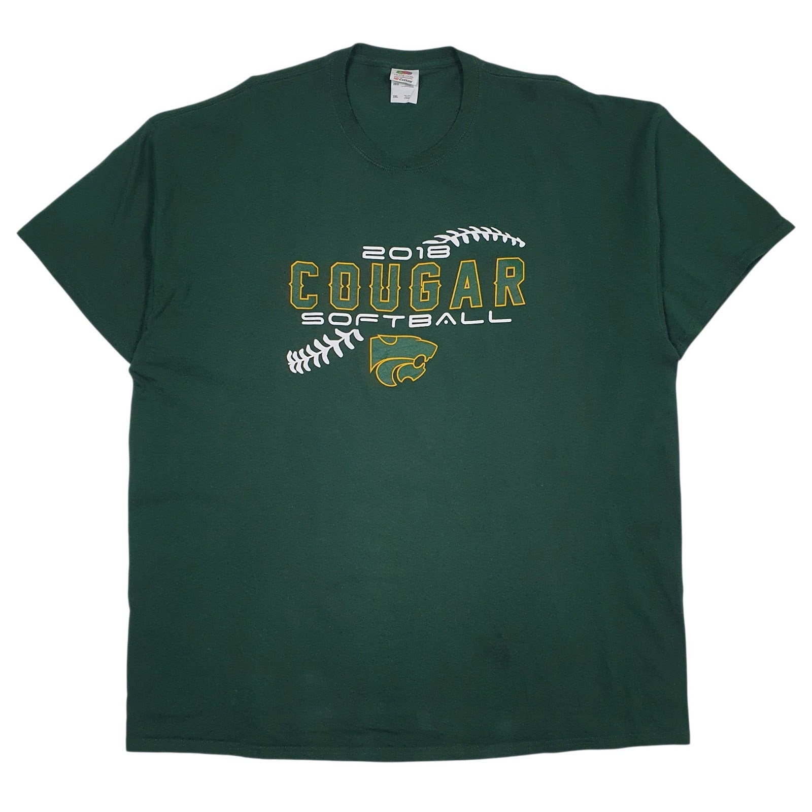 Mens Green Fruit Of The Loom Cougar Softball Short Sleeve T Shirt