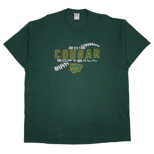 Mens Green Fruit Of The Loom Cougar Softball Short Sleeve T Shirt