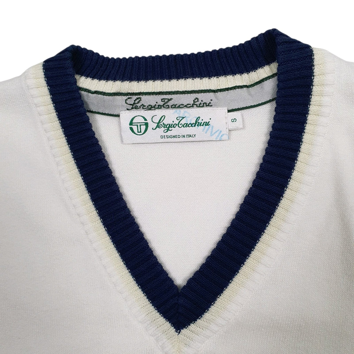 Mens White Sergio Tacchini Vintage 90s Vest Jumper