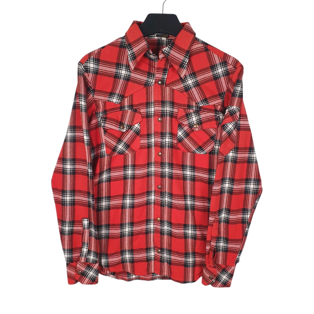 Mens Red Cobor Vintage Flannel Button Up Long Sleeve Shirt
