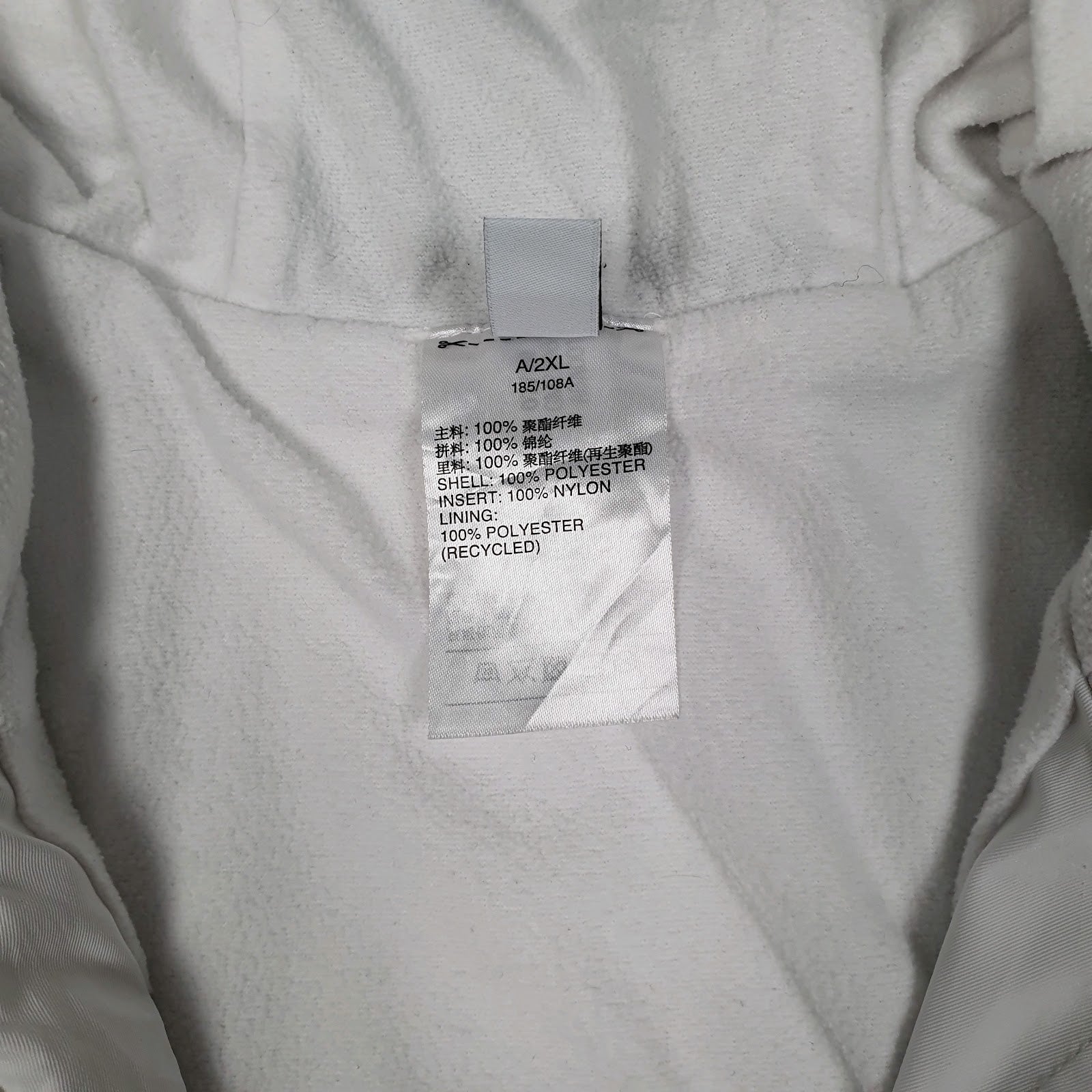 Mens White Adidas Fleece Lined Windbreaker  Coat