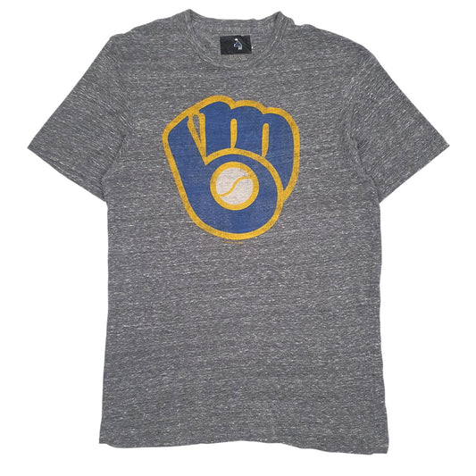 Mens Grey Fanatics MLB Milwaukee Brewers Short Sleeve T Shirt