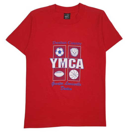 Womens Red Fruit Of The Loom YMCA Vintage 90s Made In USA Short Sleeve T Shirt