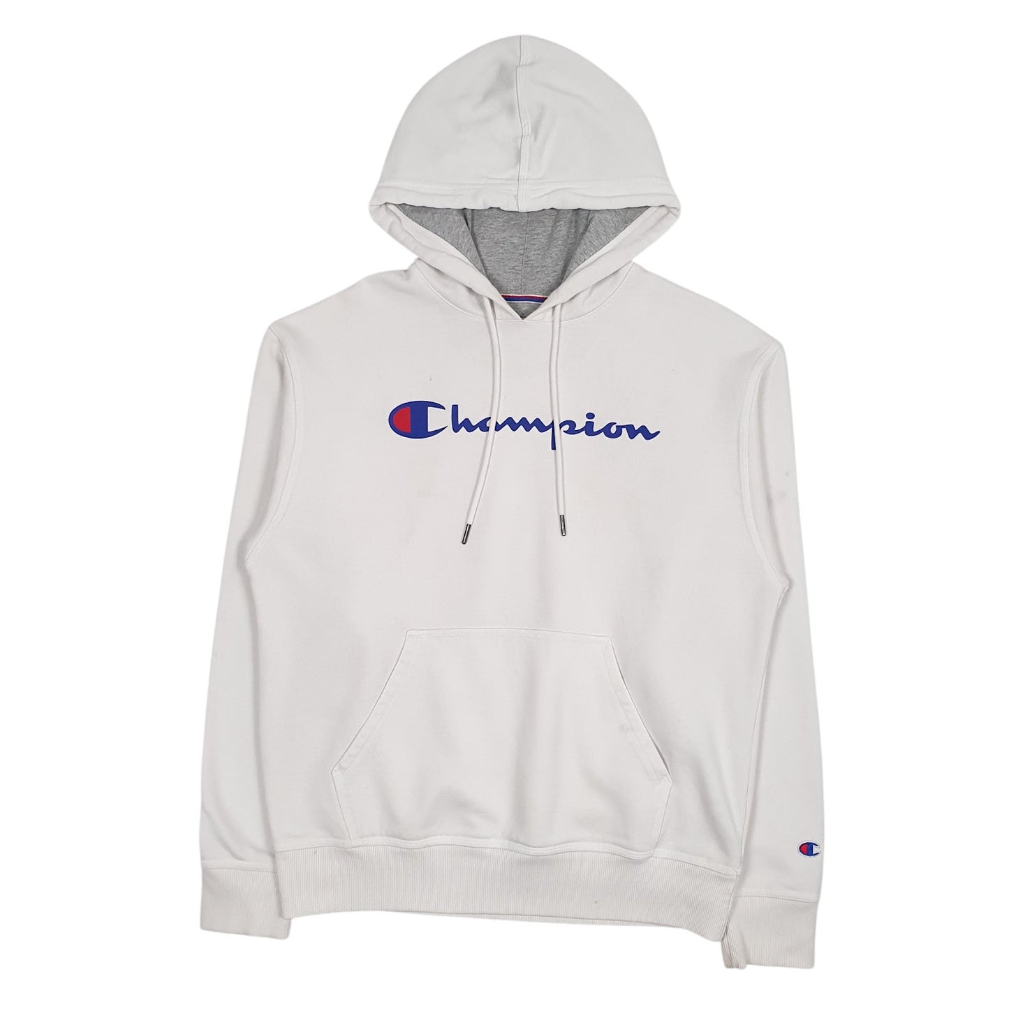 Mens White Champion Spellout Hoodie Jumper
