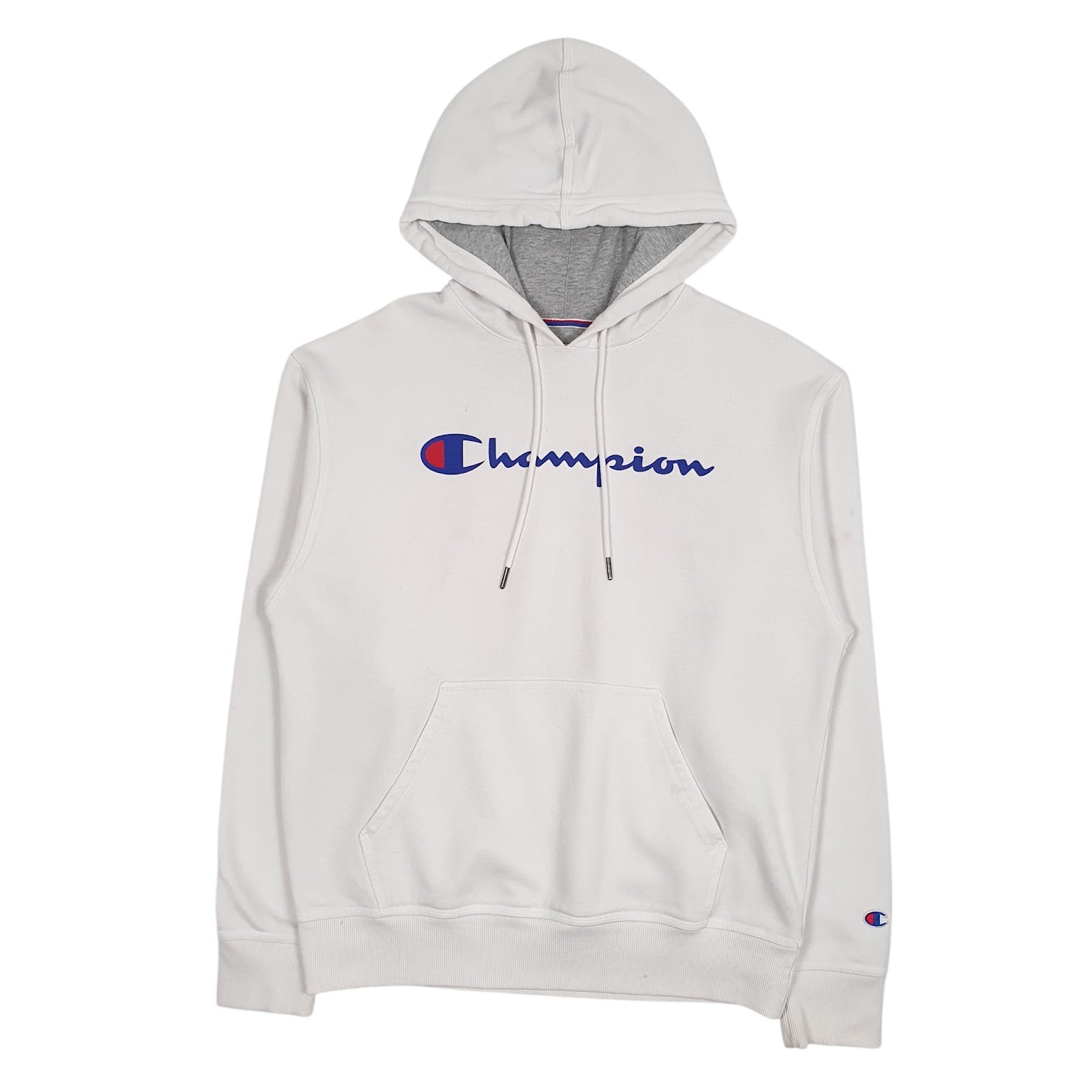 Mens White Champion Spellout Hoodie Jumper