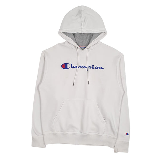 Mens White Champion Spellout Hoodie Jumper