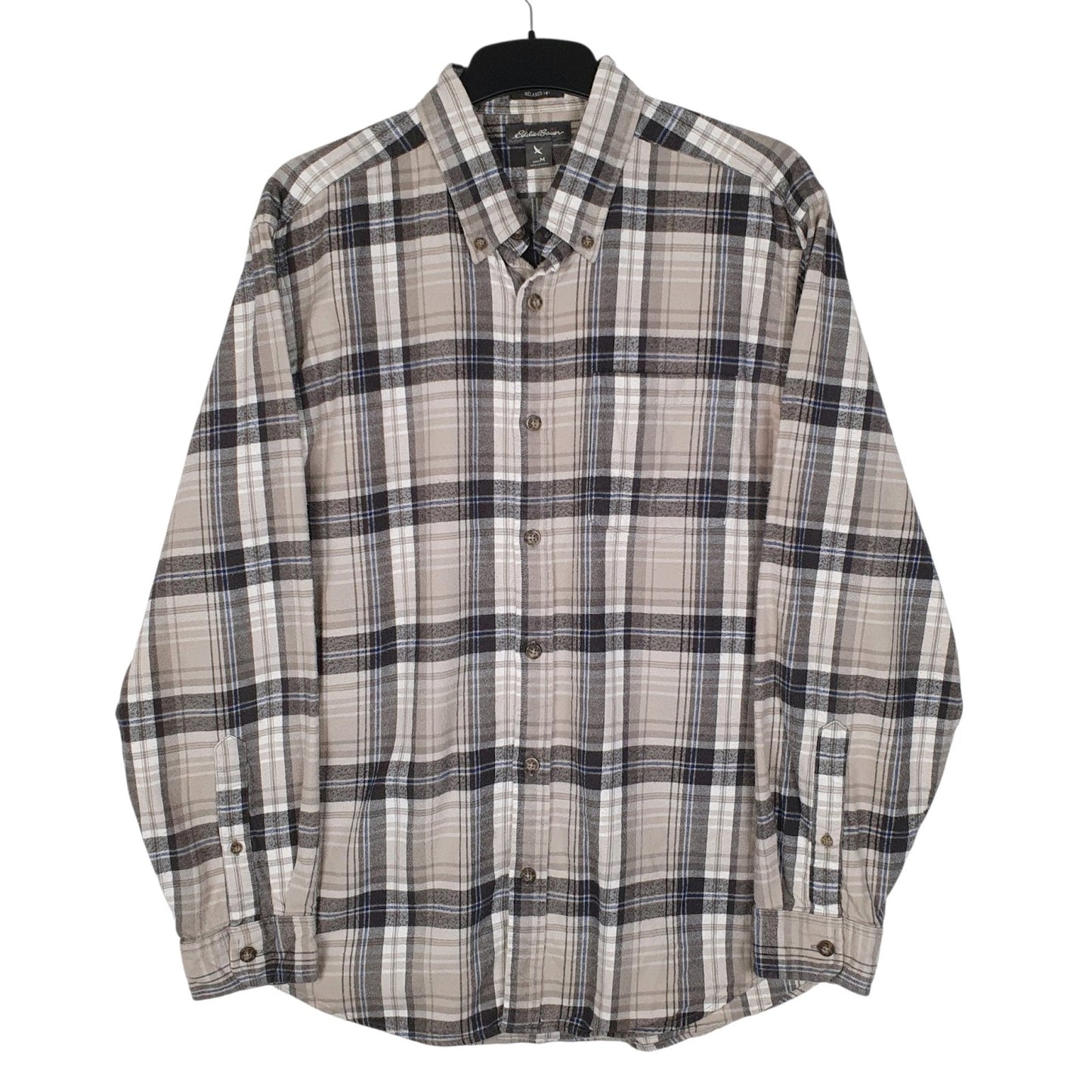 Mens Grey Eddie Bauer Heavyweight Plaid Flannel Long Sleeve Shirt